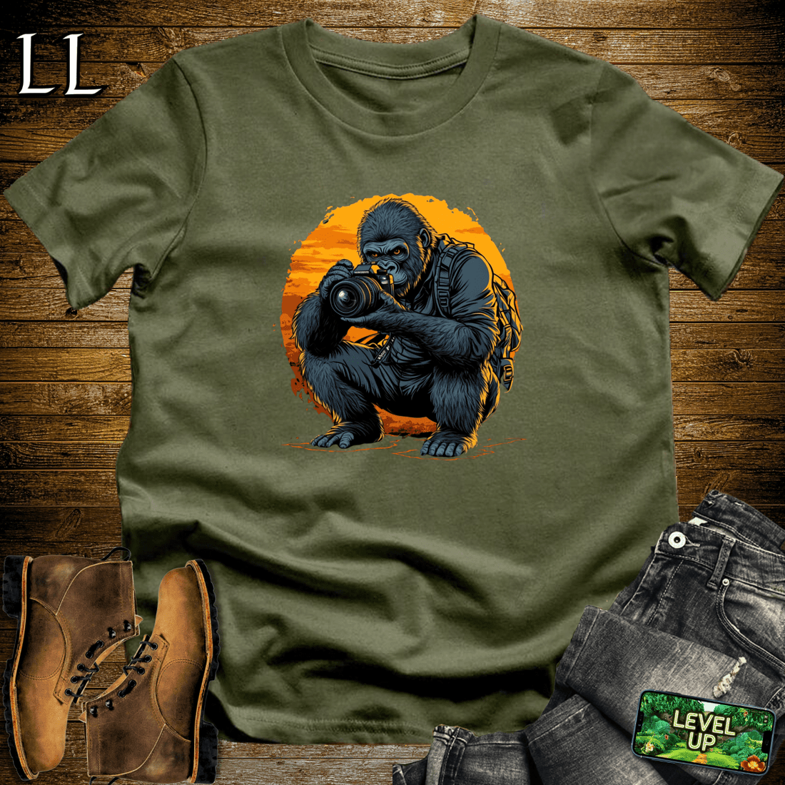 Photographer Gorilla Softstyle Tee Military Green | Photography Gift Tee