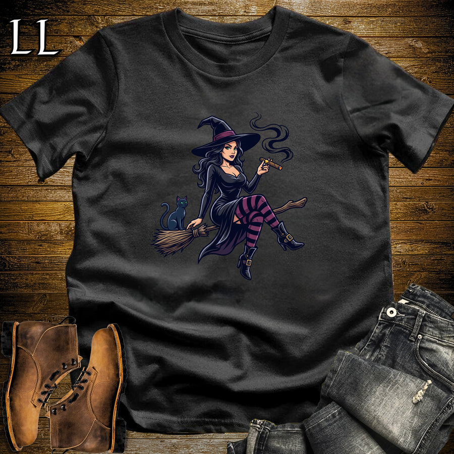 Pin-Up Witch Morgana Cigar T-Shirt Black | Halloween Cigar Shirt