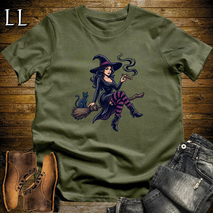 Pin-Up Witch Morgana Cigar T-Shirt Military Green | Halloween Cigar Shirt