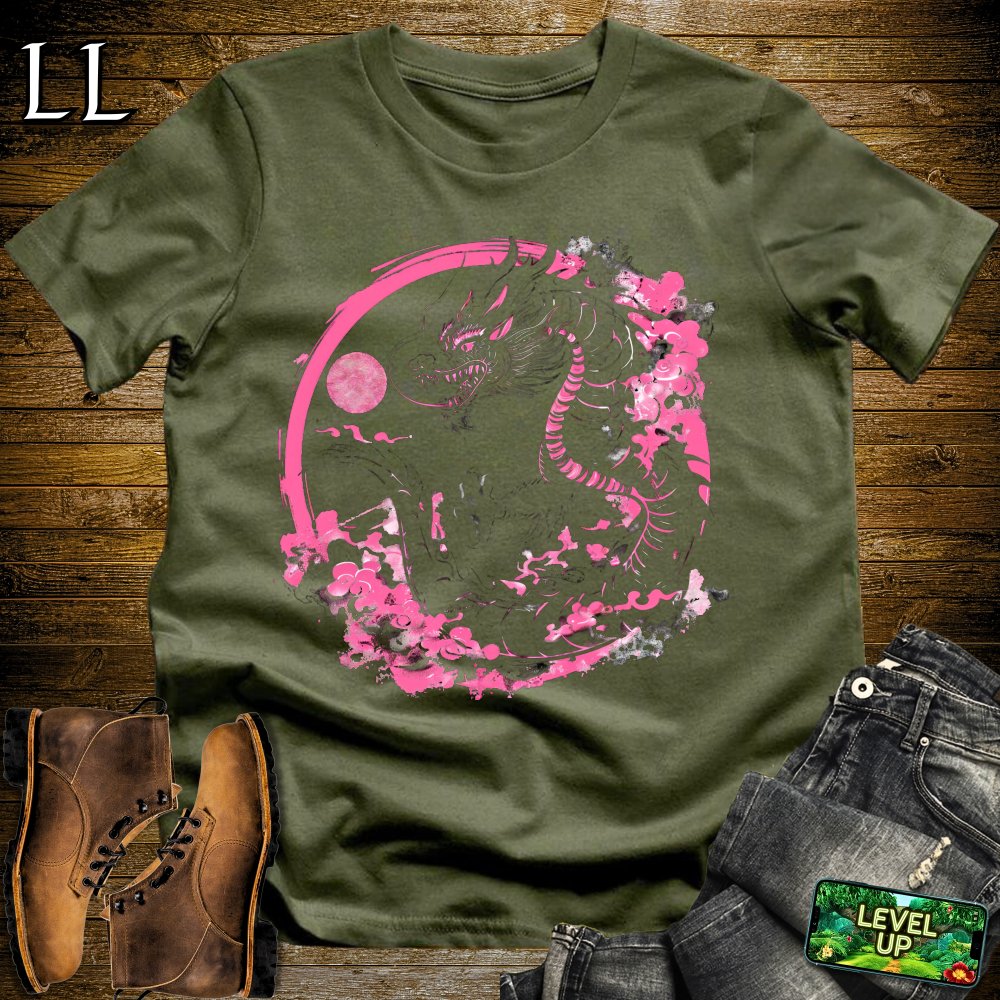 Pink Moon Dragon Softstyle Tee - Military Green - LegacyLayers