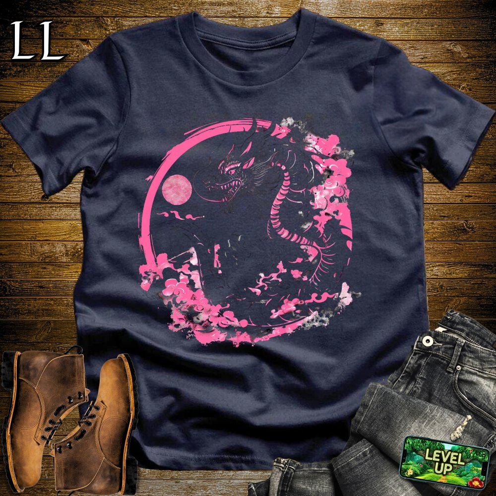 Pink Moon Dragon Softstyle Tee - Navy - LegacyLayers