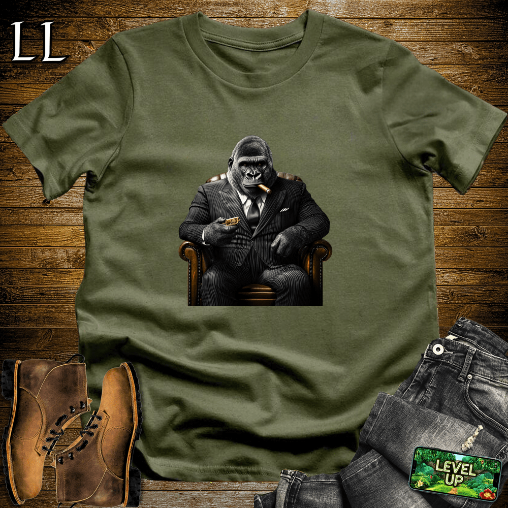 Pinstripe Cigar Gorilla Military Green | Gorilla Graphic Tee