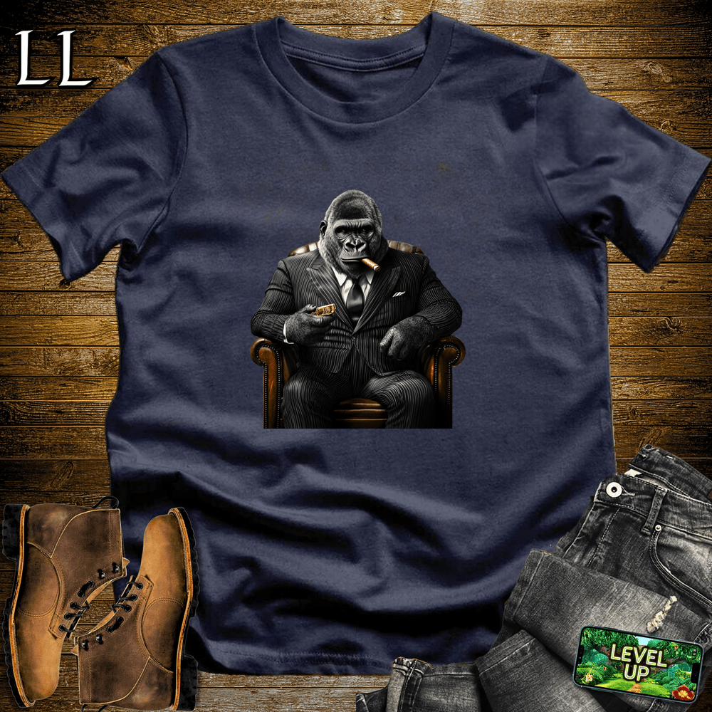 Pinstripe Cigar Gorilla Navy | Gorilla Graphic Tee