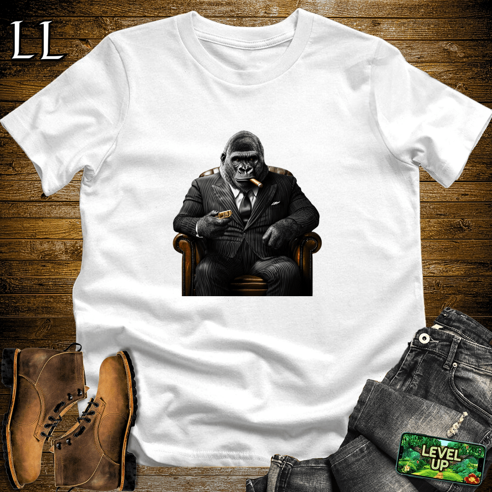 Pinstripe Cigar Gorilla White | Gorilla Graphic Tee