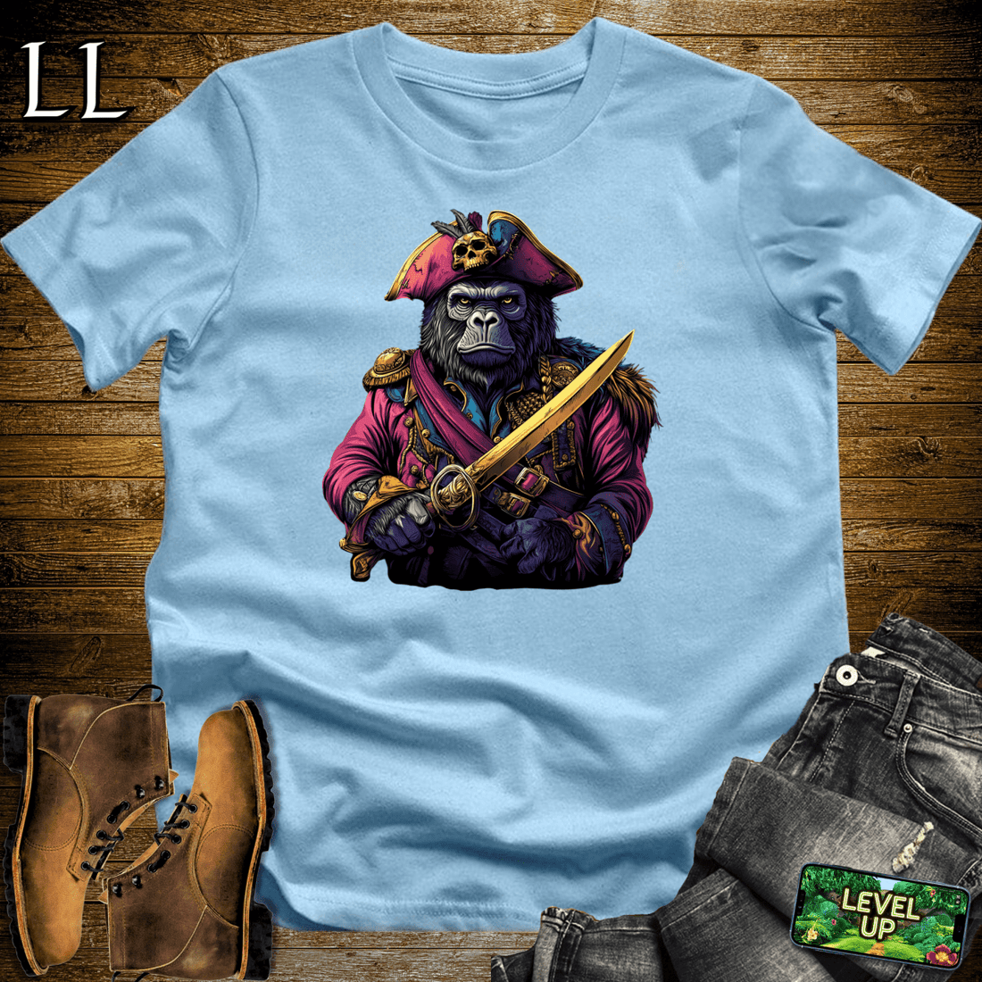 Pirate Gorilla Softstyle Tee Light Blue | Adventure Tee