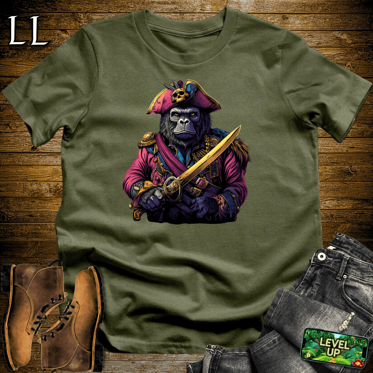 Pirate Gorilla Softstyle Tee - Military Green - LegacyLayers