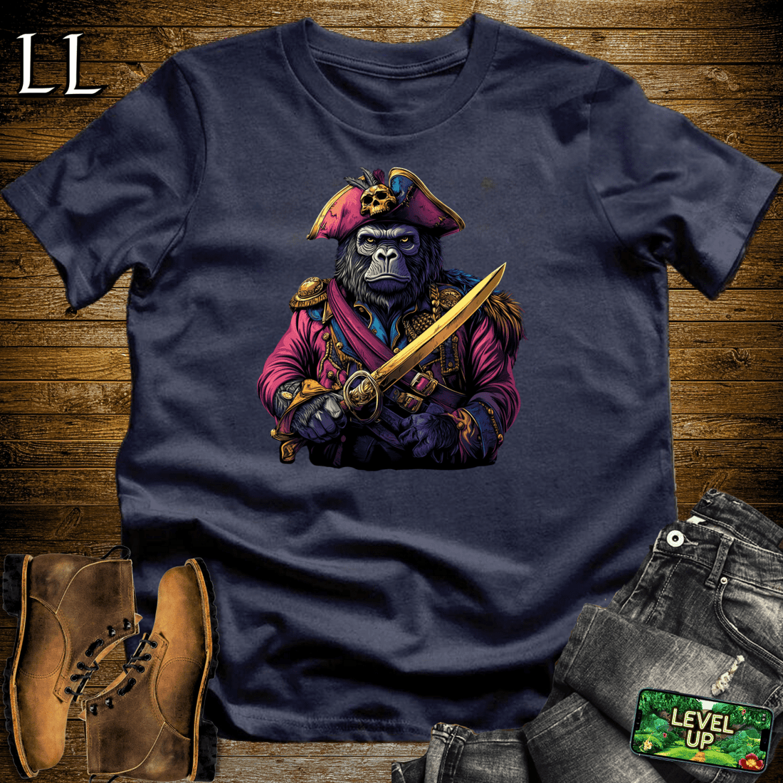 Pirate Gorilla Softstyle Tee Navy | Adventure Tee