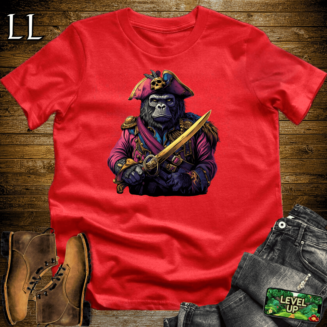 Pirate Gorilla Softstyle Tee Red | Adventure Tee