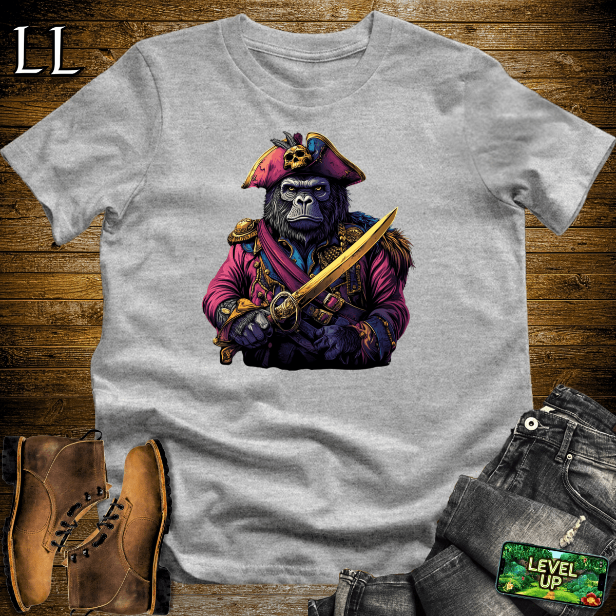 Pirate Gorilla Softstyle Tee - Sport Grey - LegacyLayers