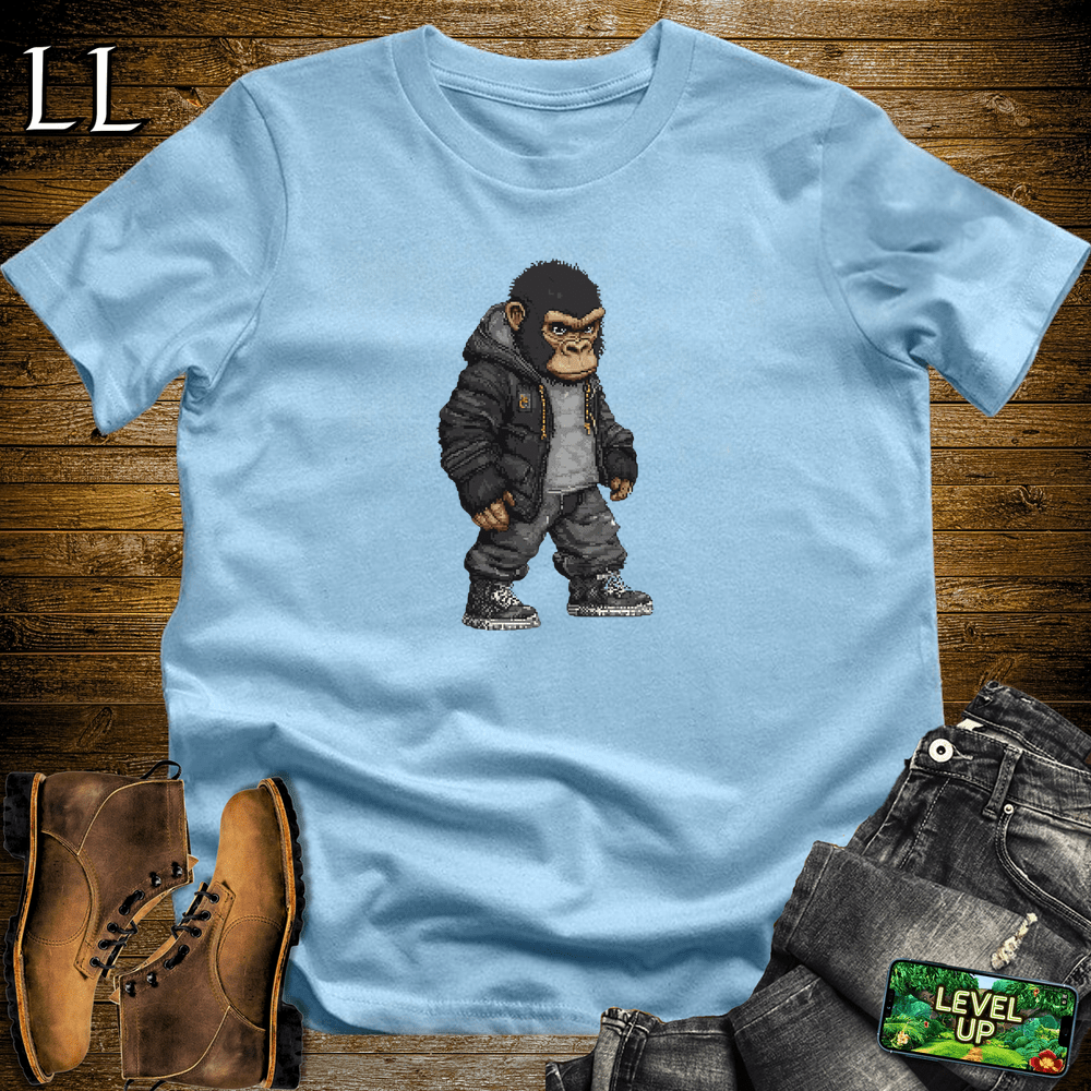 Pixelated Gorilla Light Blue | Retro Video Game Shirt