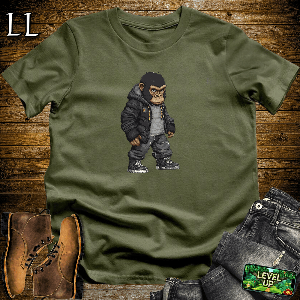 Pixelated Gorilla Military Green | Retro Video Game Shirt