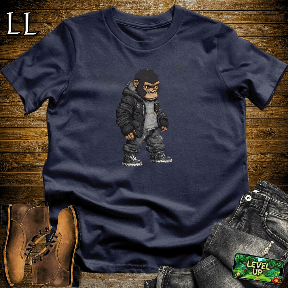 Pixelated Gorilla Navy | Retro Video Game Shirt