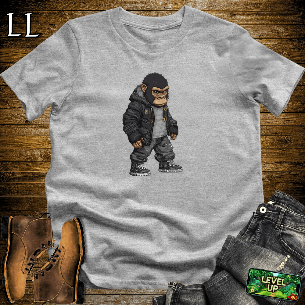 Pixelated Gorilla Sport Grey | Retro Video Game Shirt