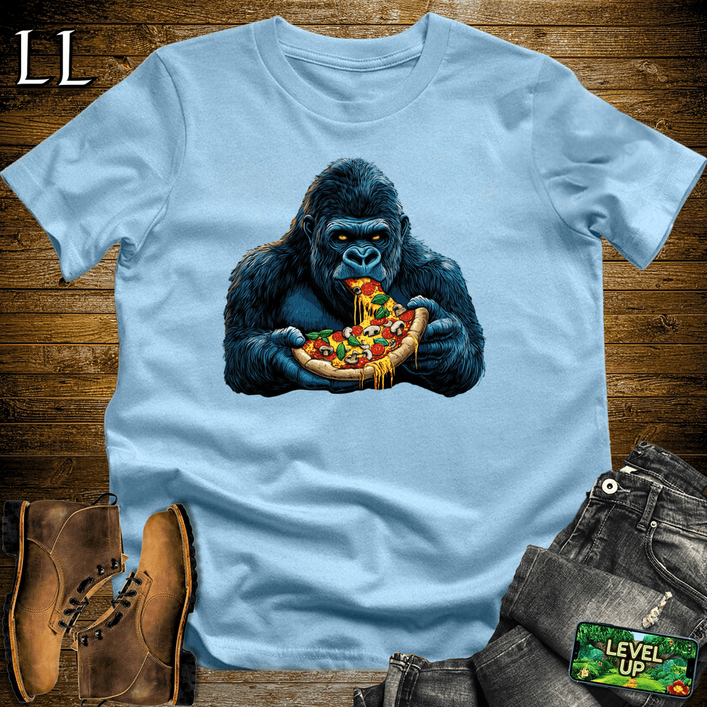 Pizza Time Gorilla Light Blue | Funny Food Lover Shirt