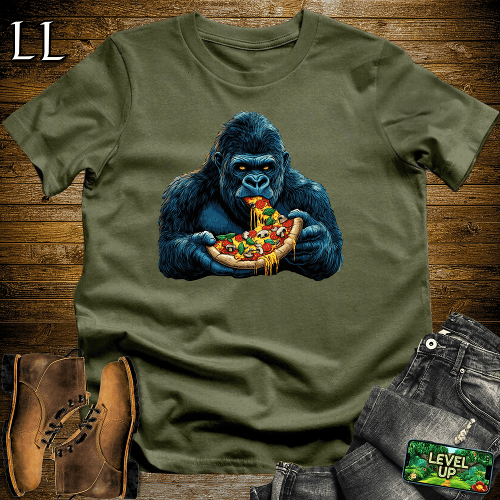 Pizza Time Gorilla Military Green | Funny Food Lover Shirt