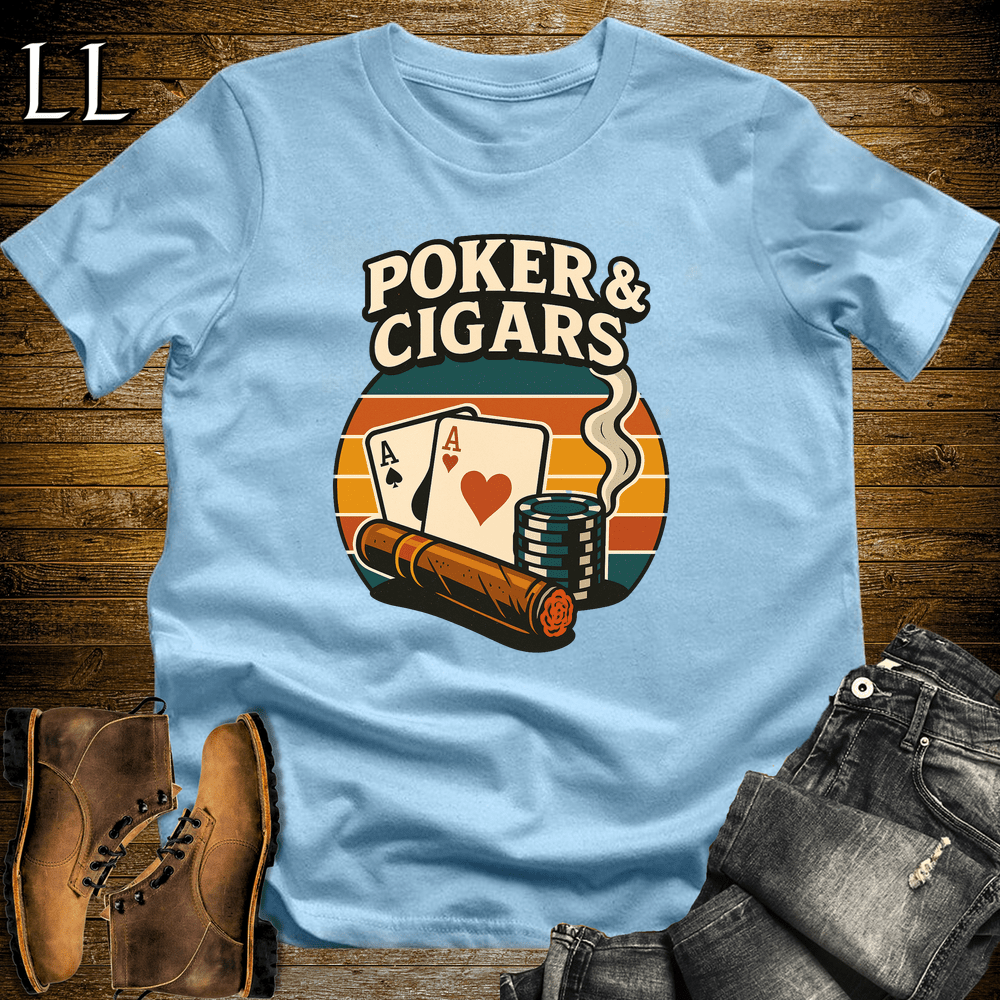 Poker And Cigar Softstyle T-Shirt Light Blue | Cigar Lover Gift Tee