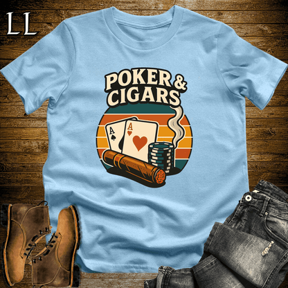 Poker And Cigar Softstyle T-Shirt Light Blue | Cigar Lover Gift Tee