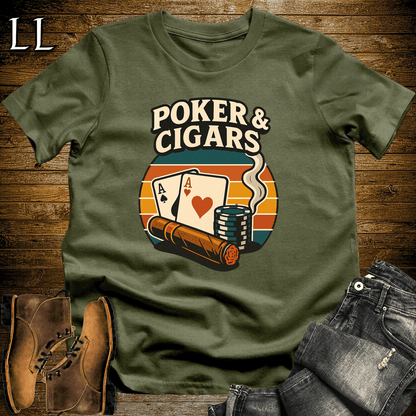 Poker And Cigar Softstyle T-Shirt Military Green | Cigar Lover Gift Tee