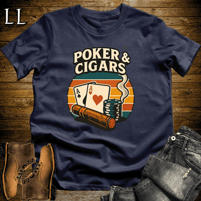 Poker And Cigar Softstyle T-Shirt Navy | Cigar Lover Gift Tee