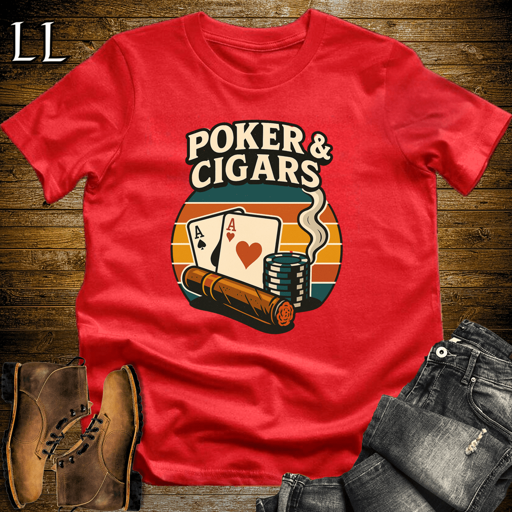 Poker And Cigar Softstyle T-Shirt Red | Cigar Lover Gift Tee