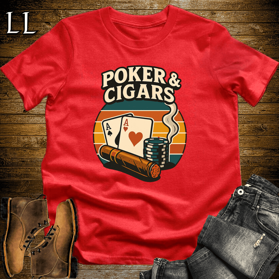 Poker And Cigar Softstyle T-Shirt Red | Cigar Lover Gift Tee