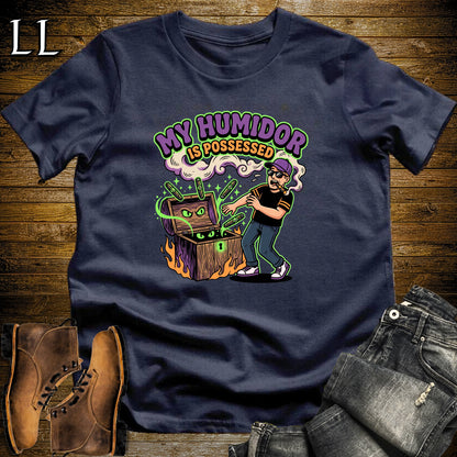 Possessed Humidor Floating Cigars White Man T-Shirt Navy | Halloween Cigar Shirt