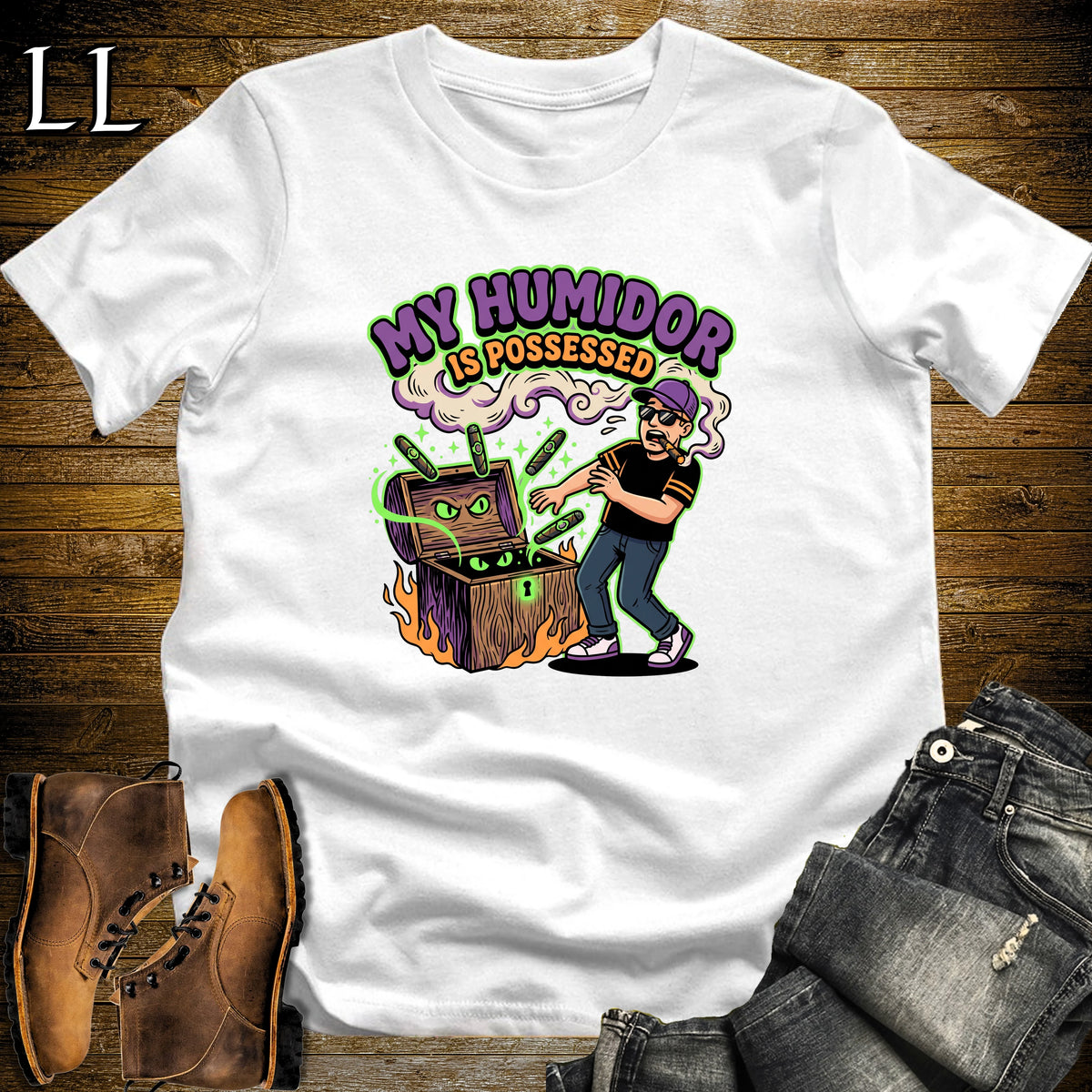 Possessed Humidor Floating Cigars White Man T-Shirt White | Halloween Cigar Shirt