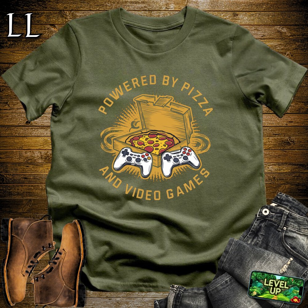 Powered By Pizza and Video Games Softstyle Tee - Military Green - LegacyLayers