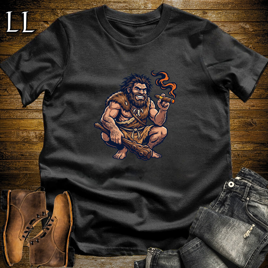 Prehistoric Caveman Cigar T-Shirt Black | Cigar Lover Shirt