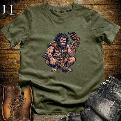Prehistoric Caveman Cigar T-Shirt Military Green | Cigar Lover Shirt