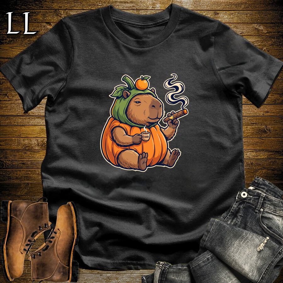 Pumpkin Capybara Cider Cigar T-Shirt Black | Cigar Pairing Shirt