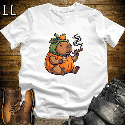 Pumpkin Capybara Cider Cigar T-Shirt White | Cigar Pairing Shirt