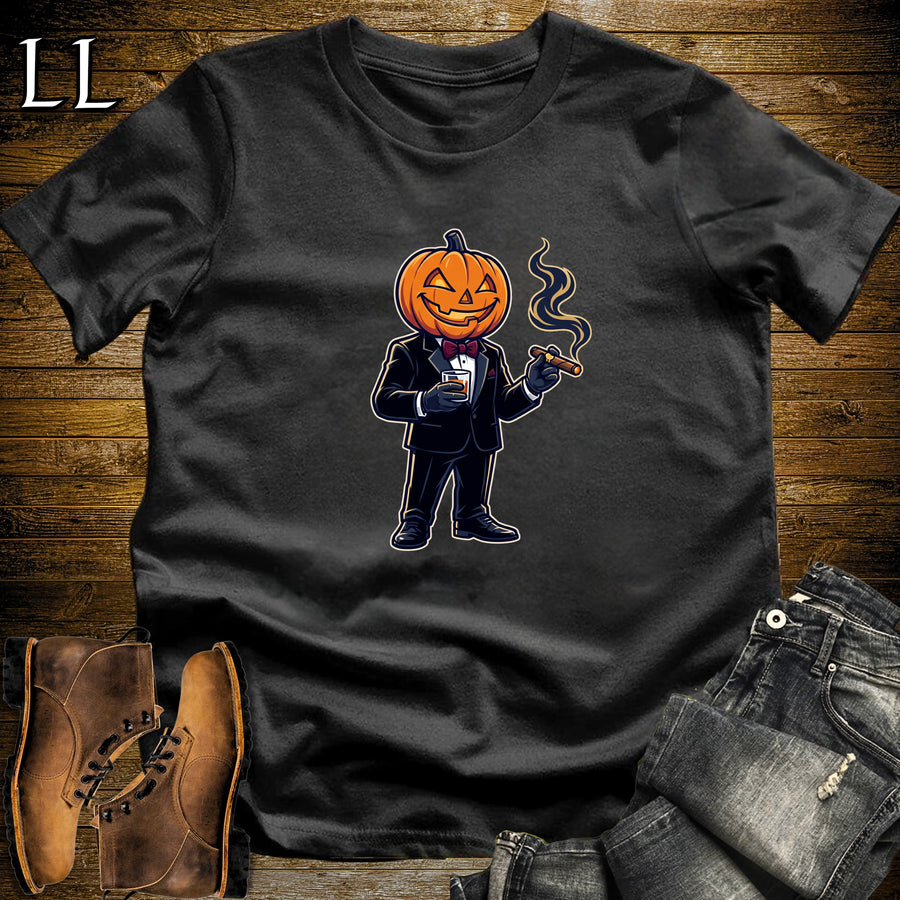 Pumpkin-Head Gentleman Bourbon Cigar T-Shirt Black | Cigar And Bourbon Shirt