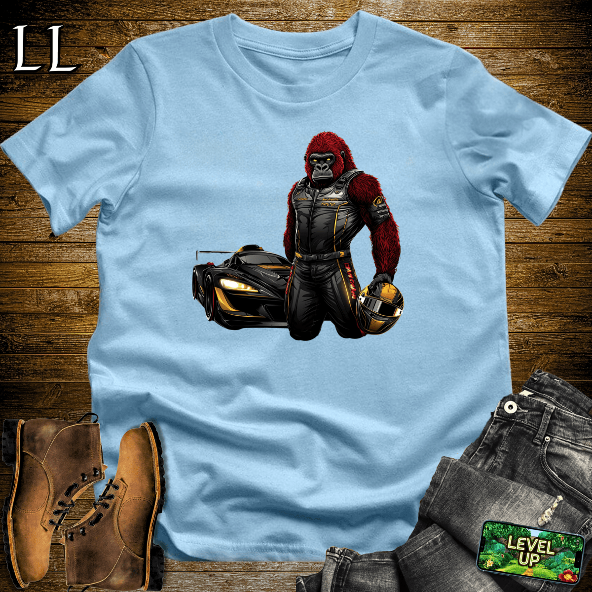 Race Car Driver Gorilla Softstyle Tee - Light Blue - LegacyLayers