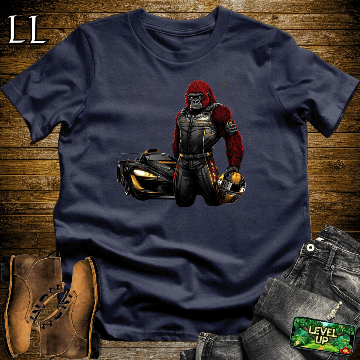 Race Car Driver Gorilla Softstyle Tee - Navy - LegacyLayers