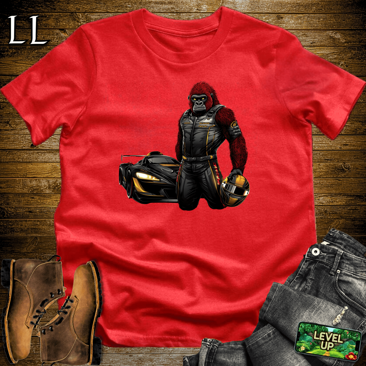 Race Car Driver Gorilla Softstyle Tee - Red - LegacyLayers