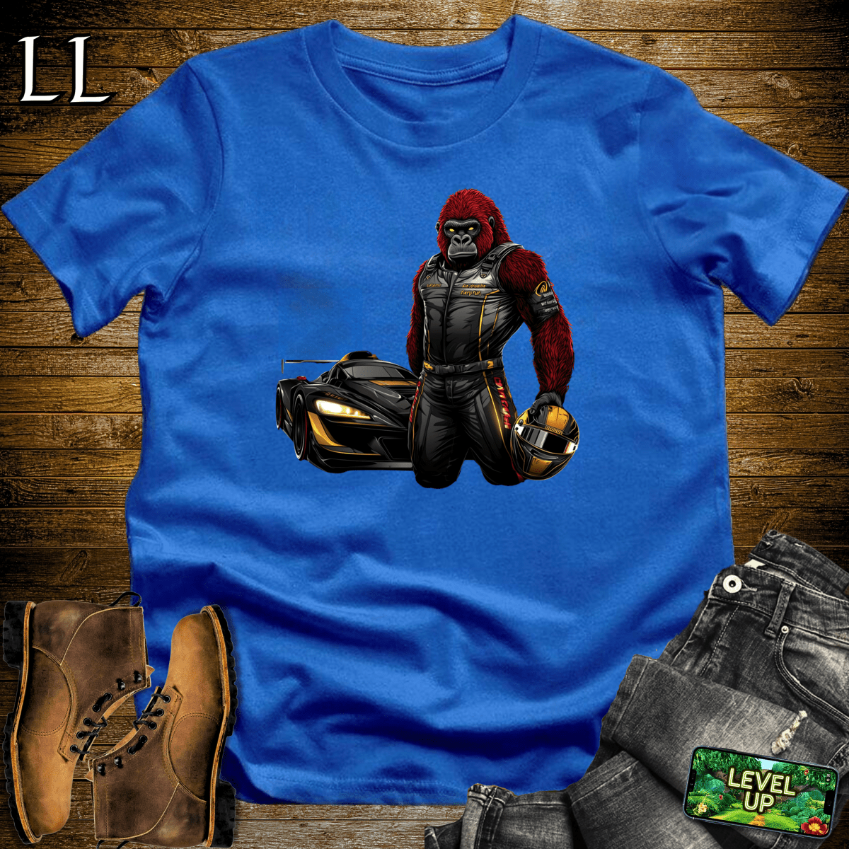 Race Car Driver Gorilla Softstyle Tee - Royal - LegacyLayers