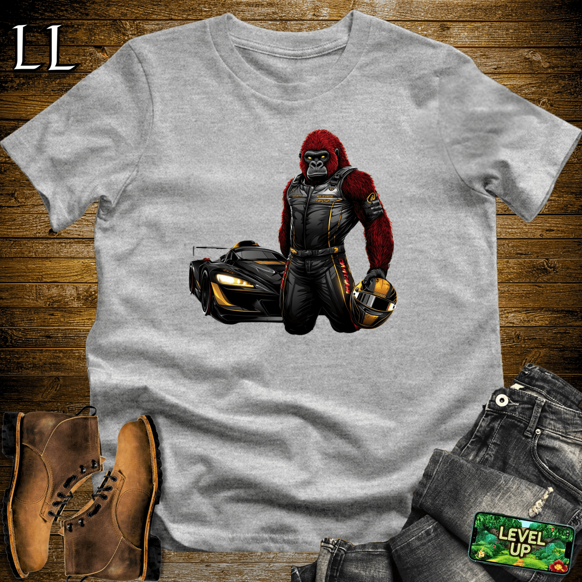 Race Car Driver Gorilla Softstyle Tee - Sport Grey - LegacyLayers