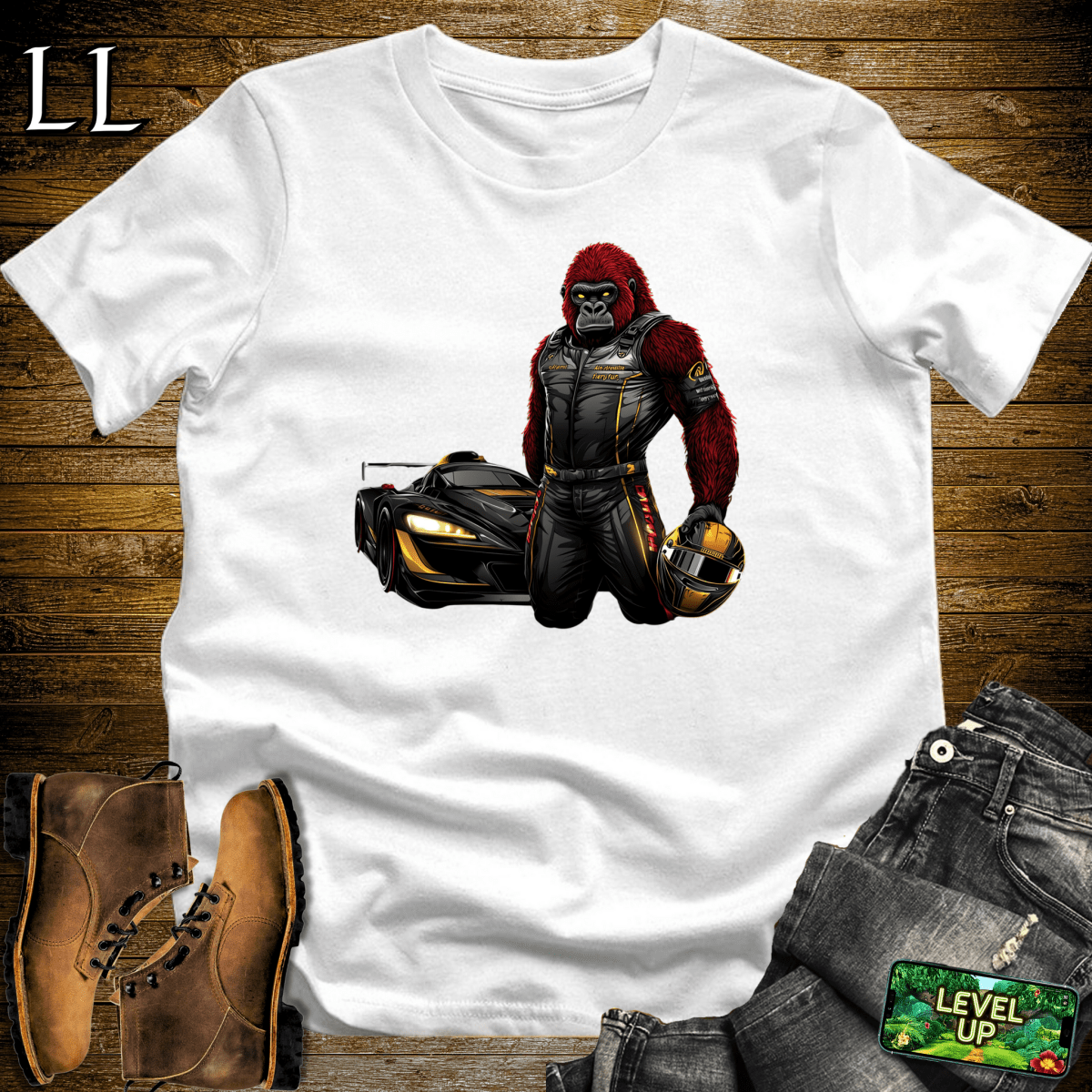 Race Car Driver Gorilla Softstyle Tee - White - LegacyLayers