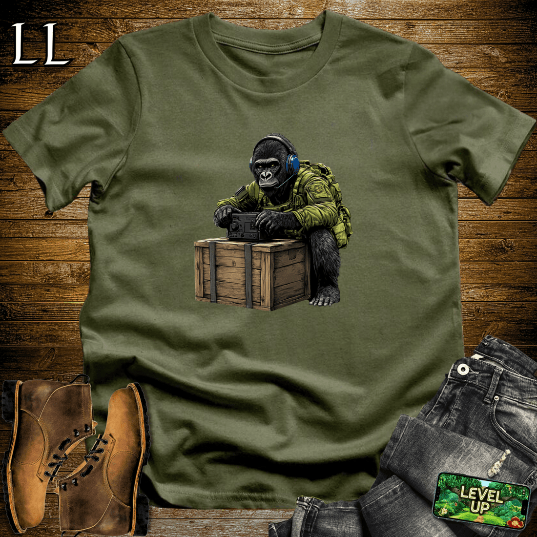 Radio Gorilla Softstyle Tee Military Green | Music Lover Gift