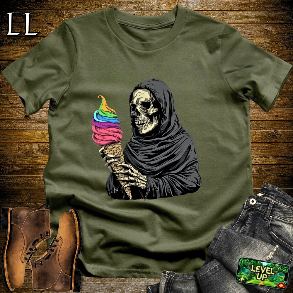 Rainbow Ice cream Grim Reaper Softstyle Tee - Military Green - LegacyLayers