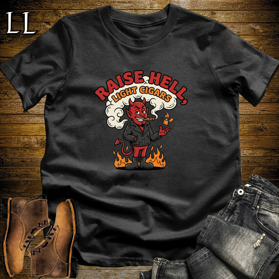 Raise Hell Devil Leather Jacket Cigar T-Shirt Black | Halloween Cigar Shirt