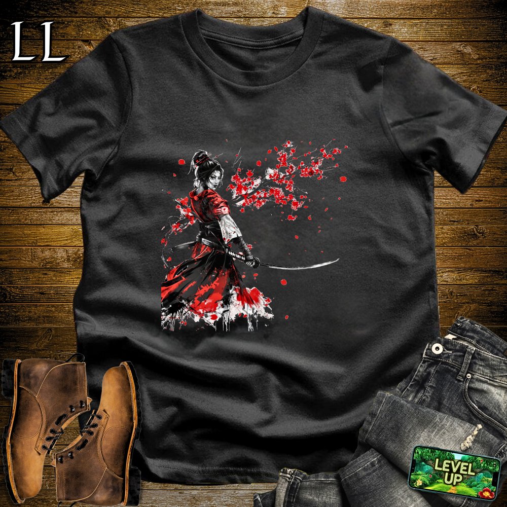 Red Blossom Samurai Black | Cherry Blossom Tee