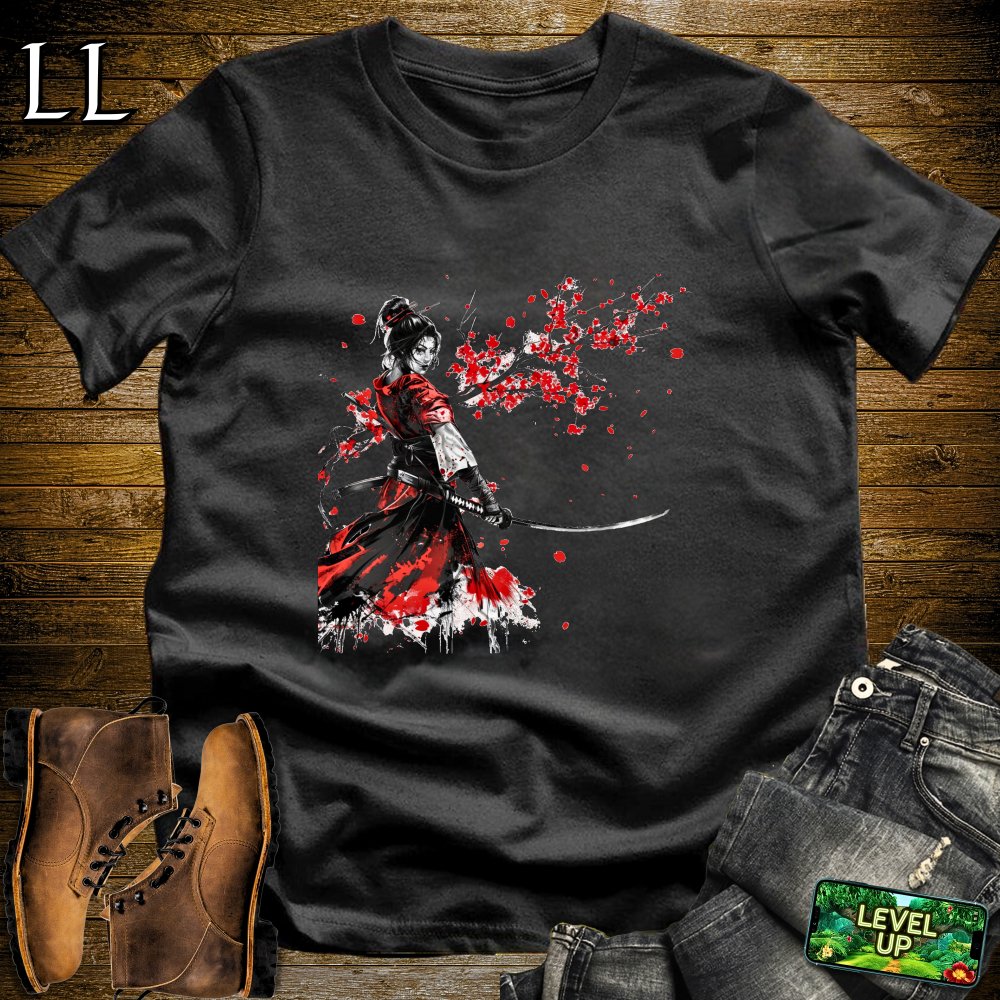 Red Blossom Samurai Softstyle Tee - Black - LegacyLayers