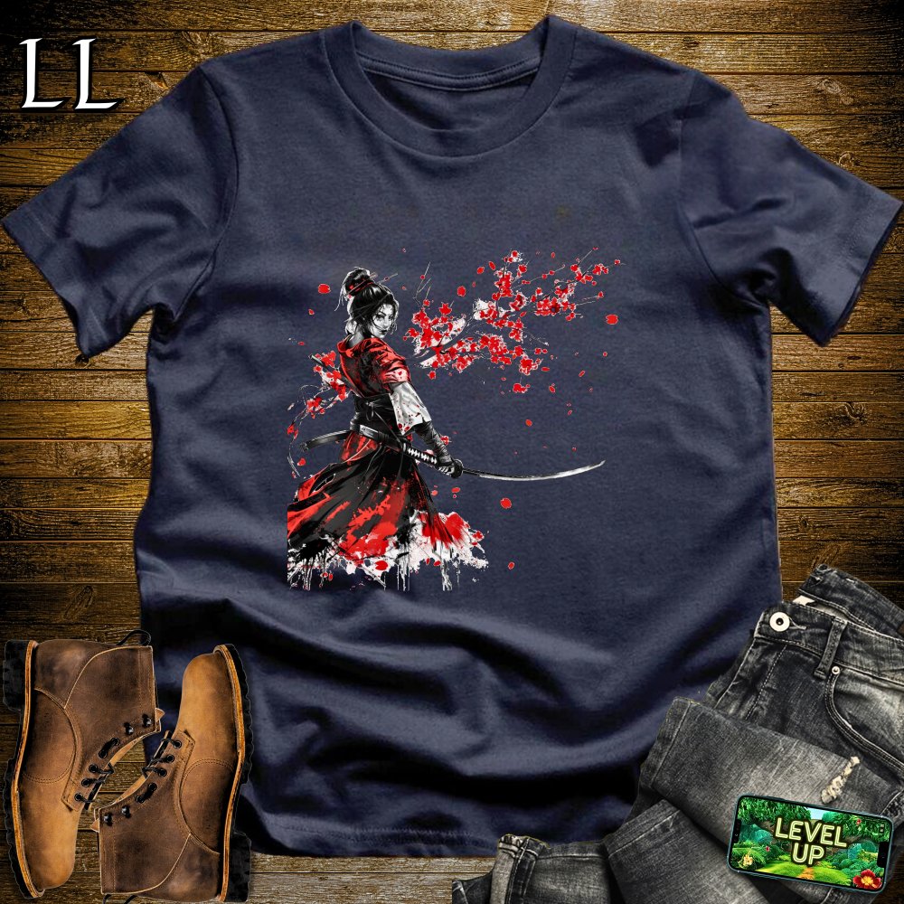 Red Blossom Samurai Navy | Cherry Blossom Tee