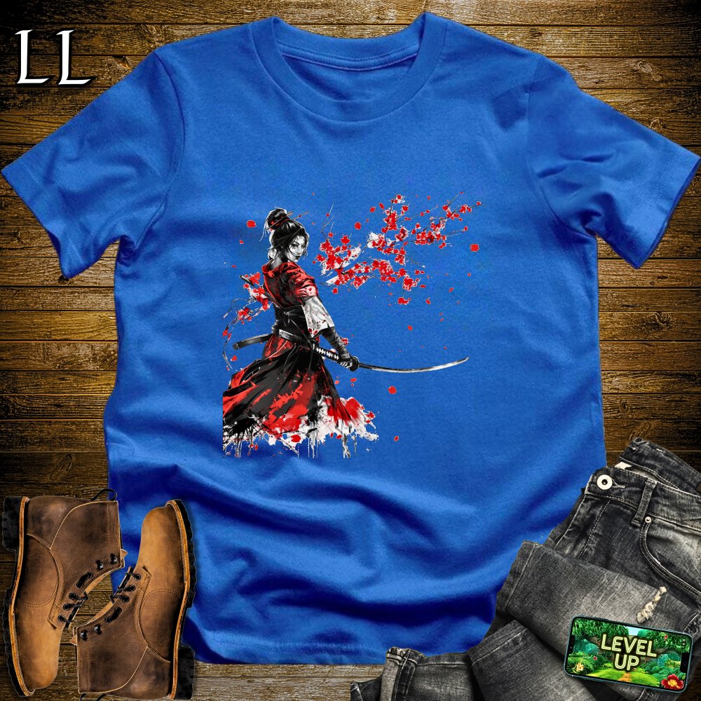 Red Blossom Samurai Royal Blue | Cherry Blossom Tee