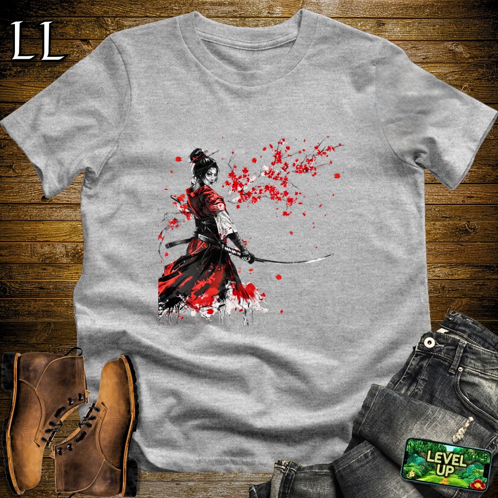 Red Blossom Samurai Sport Grey | Cherry Blossom Tee