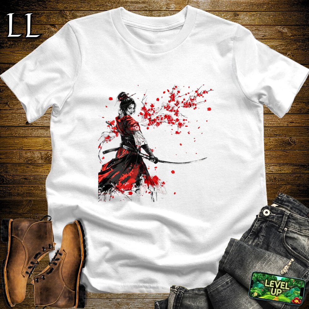Red Blossom Samurai White | Cherry Blossom Tee
