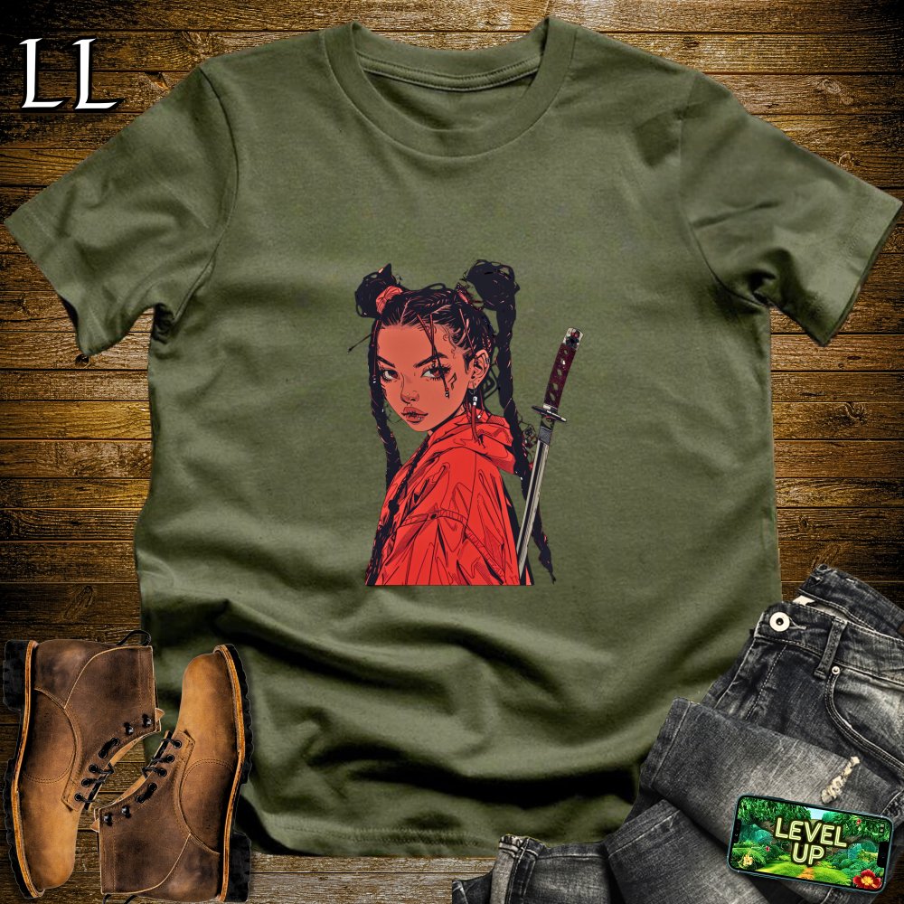Red Braided Samurai Military Green | Warrior Graphic Tee