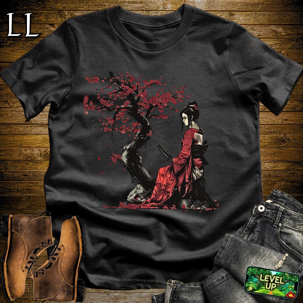 Red Cherry Blossom Geisha Black | Japanese Culture Tee